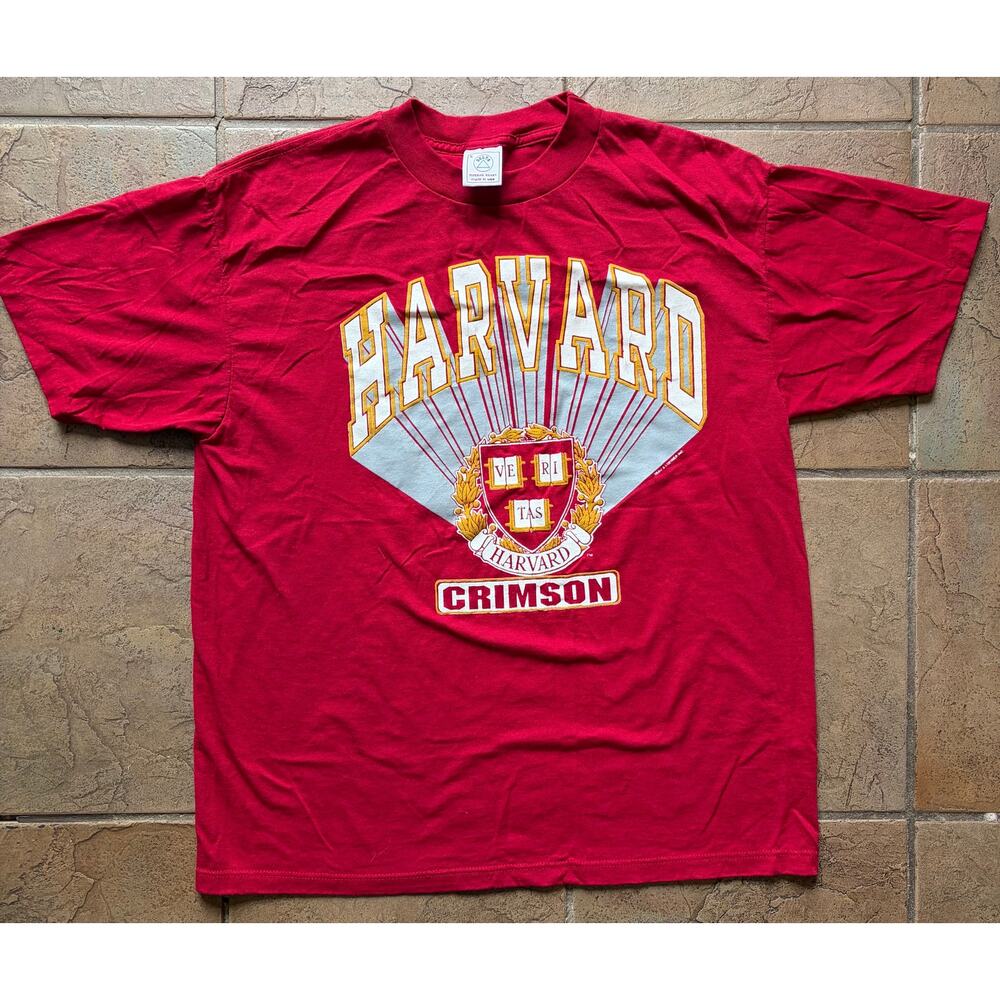 Vintage Harvard Crimson T-Shirt Delta USA Made Single Stitch Style Red Large